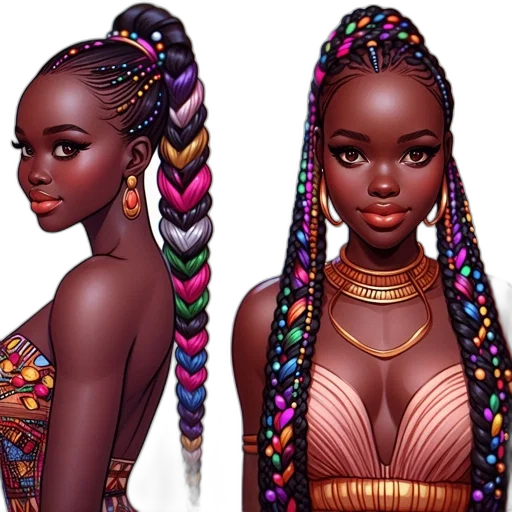 jewelry, hair, concept art, fantasy art, pixel art, cartoon, colorful, neon transparent PNG cut-out