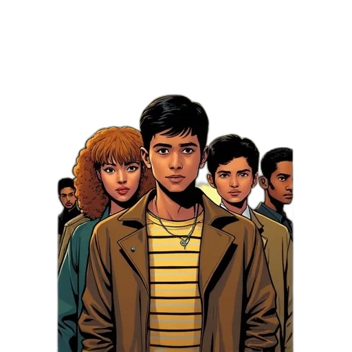 jacket, face, comic book art, cartoon, concept art, pixel art, city street, earth tones transparent PNG cut-out