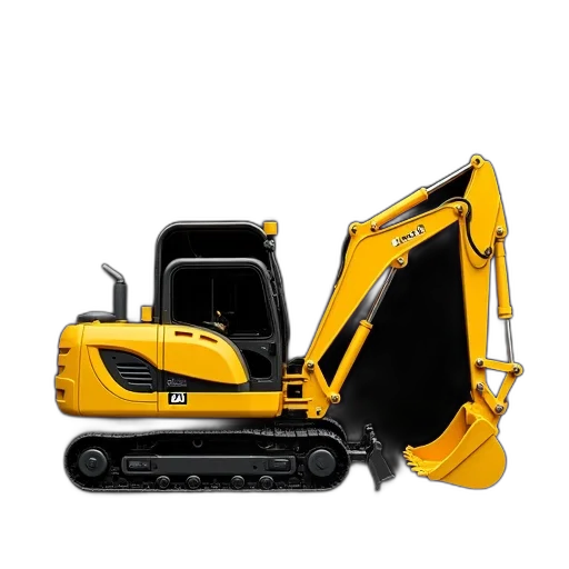 robot, weapon, 3d render, yellow, excavator, black, cab, large transparent PNG cut-out