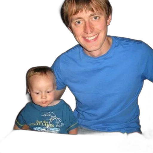 face, staff, photorealistic, man, blue, shirt, smiling, baby transparent PNG cut-out