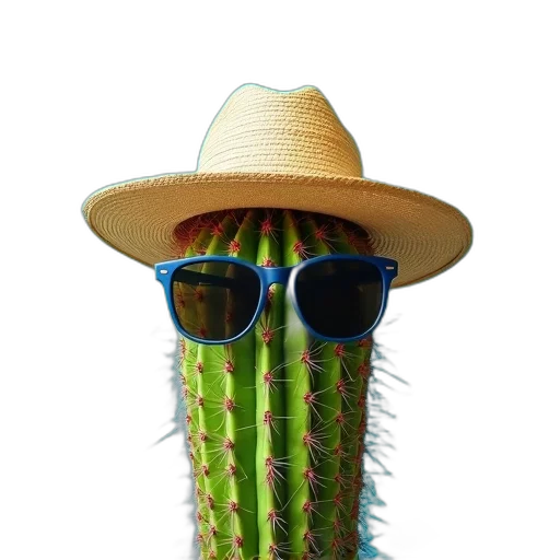hat, animal, staff, creature, 3d render, photorealistic, cactus, straw transparent PNG cut-out