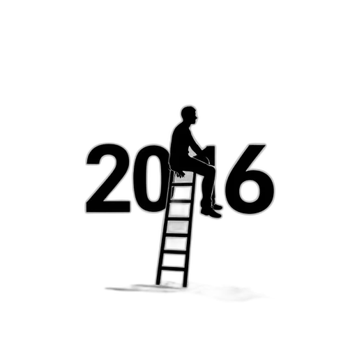 stylized, illustration, person, sitting, ladder, number, 2016, integrated transparent PNG cut-out