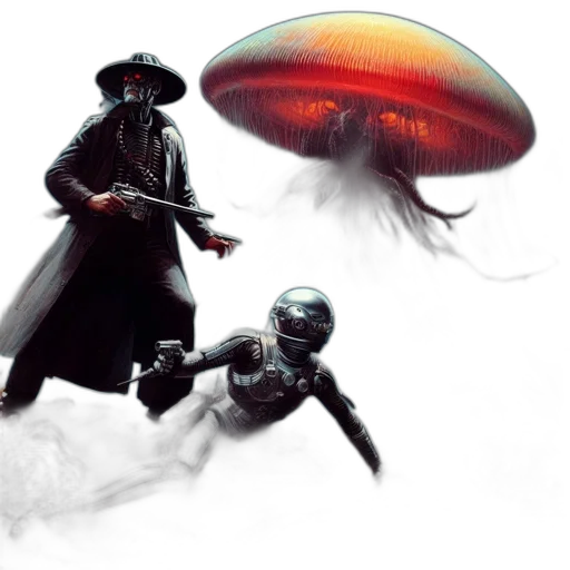 hat, robot, concept art, fantasy art, comic book art, cyberpunk, outer space, underwater transparent PNG cut-out