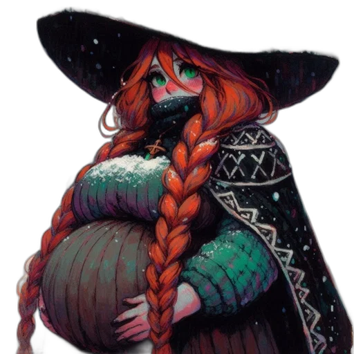 dress, hat, creature, staff, fantasy art, concept art, pixel art, watercolor transparent PNG cut-out
