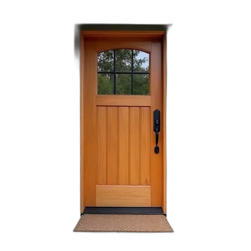 furniture, 3d render, wooden, front, door, glass, panel, closed transparent PNG cut-out