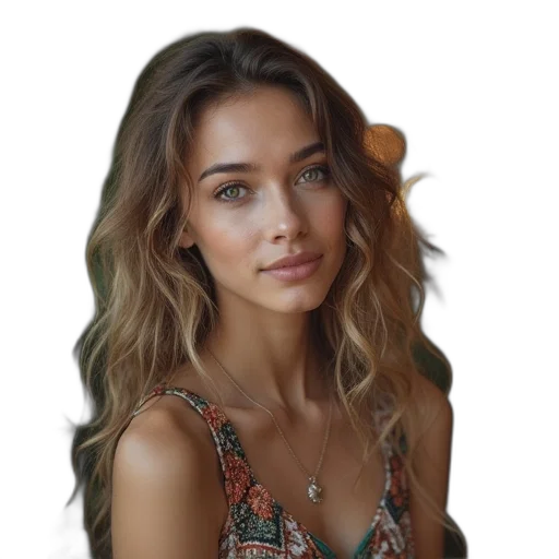 hair, face, jewelry, dress transparent PNG cut-out