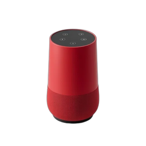 robot, bottle, 3d render, red, black, smart, speaker, circular transparent PNG cut-out
