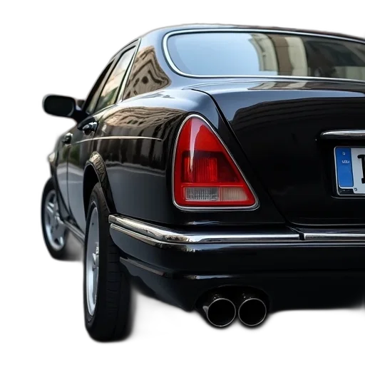 car, 3d render, photorealistic, black, parked, street, rear, end transparent PNG cut-out