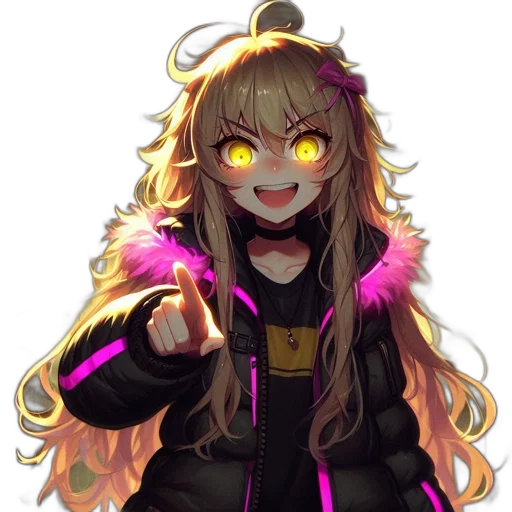 jacket, staff, creature, hair, pixel art, anime, concept art, cyberpunk transparent PNG cut-out