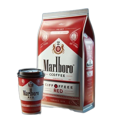marlboro-branded, coffee, product, package, accompanied, empty, cup, appear transparent PNG cut-out