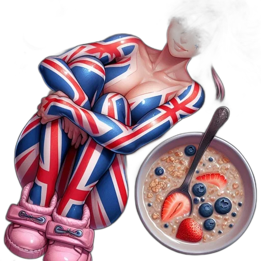food, photorealistic, animated, character, union, jack, design, lying transparent PNG cut-out