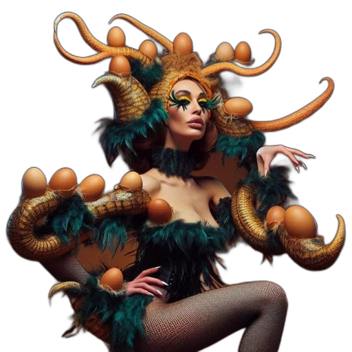 creature, crown, hair, mask, fantasy art, concept art, photorealistic, 3d render transparent PNG cut-out