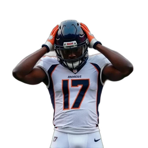 football, player, standing, field, his, hands, helmet, looking transparent PNG cut-out