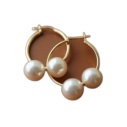 jewelry, pair, gold, hoop, earrings, white, pearls, brown transparent PNG cut-out