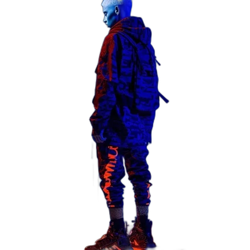 jacket, mask, creature, robot, concept art, cyberpunk, pixel art, 3d render transparent PNG cut-out