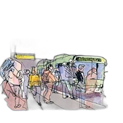 car, concept art, cartoon, watercolor, photorealistic, city street, fog, people transparent PNG cut-out