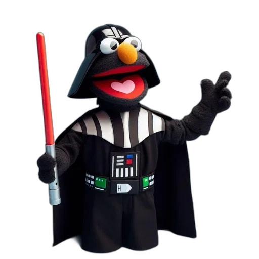 staff, grover-puppet, dressed, darth, vader, holds, red, lightsaber transparent PNG cut-out