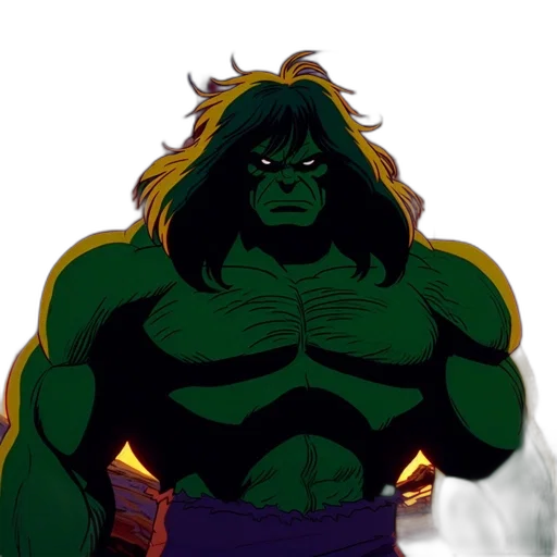 comic book art, concept art, cartoon, anime, green, muscular, green-skinned, creature transparent PNG cut-out