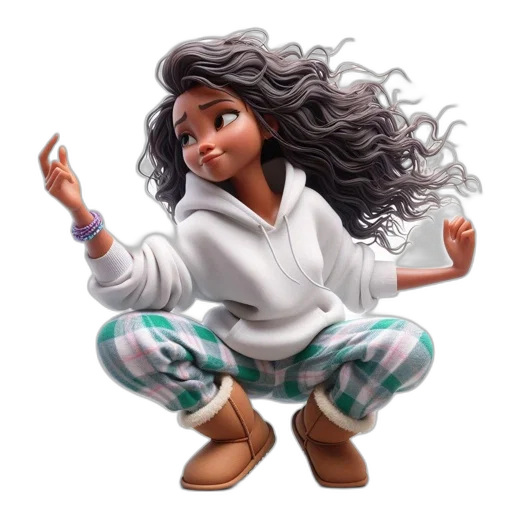 cartoon, concept art, young, woman, long, wavy, brown, hair transparent PNG cut-out
