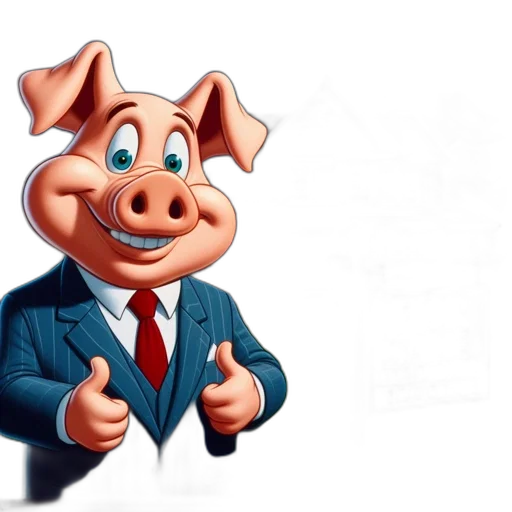 animal, face, photorealistic, 3d render, concept art, cartoon, pig, suit transparent PNG cut-out