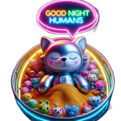 concept art, pixel art, 3d render, vaporwave, neon lights, night, robotic, cat transparent PNG cut-out