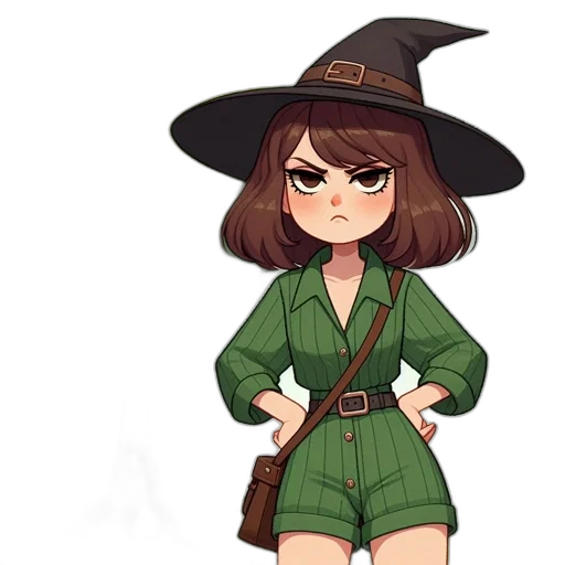 staff, hat, jacket, dress, pixel art, concept art, fantasy art, anime transparent PNG cut-out