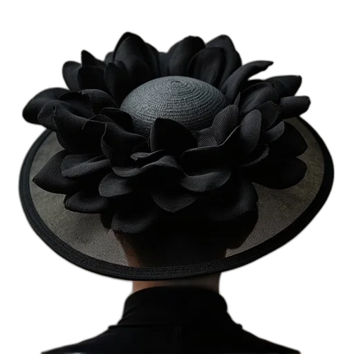 hat, crown, flower, jewelry, 3d render, photorealistic, dark, monochrome transparent PNG cut-out