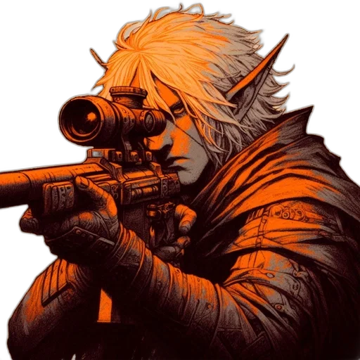 weapon, jacket, comic book art, concept art, cyberpunk, fantasy art, individual, elf-like transparent PNG cut-out