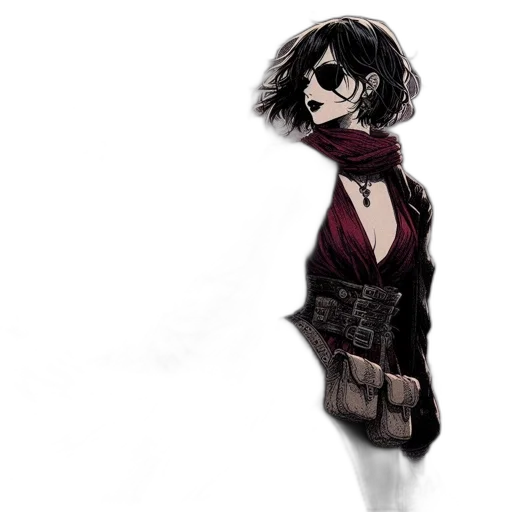 dress, jacket, mask, staff, concept art, comic book art, fantasy art, cartoon transparent PNG cut-out
