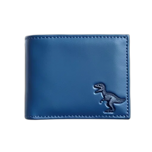 dragon, blue, leather, wallet, dinosaur, logo, front, displayed transparent PNG cut-out
