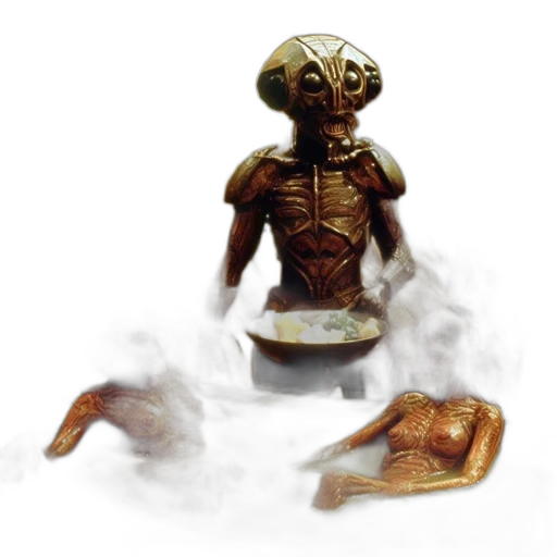 creature, robot, staff, mask, concept art, fantasy art, 3d render, fog transparent PNG cut-out