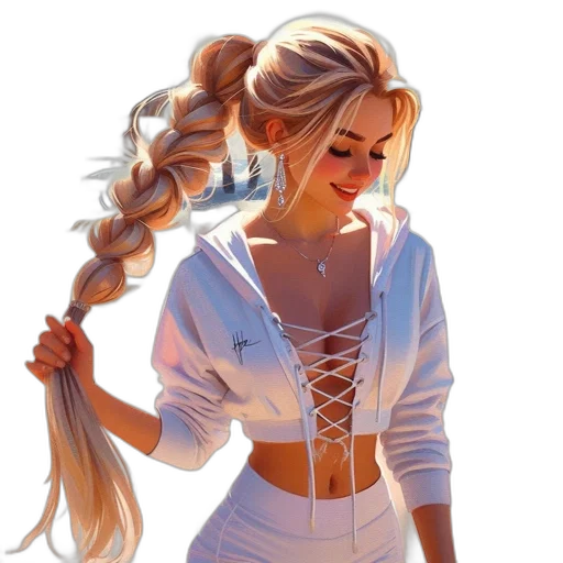 dress, hair, staff, jewelry, fantasy art, concept art, comic book art, photorealistic transparent PNG cut-out