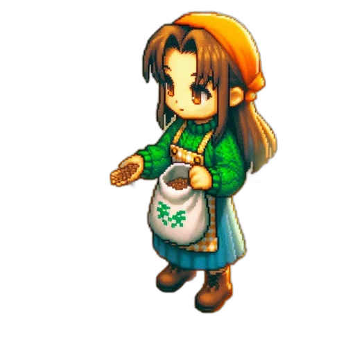 staff, food, dress, pixel art, concept art, 3d render, fantasy art, green transparent PNG cut-out