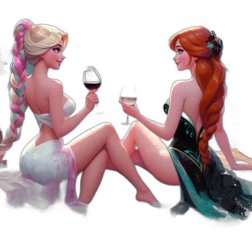 concept art, fantasy art, pixel art, comic book art, underwater, two, female, characters transparent PNG cut-out