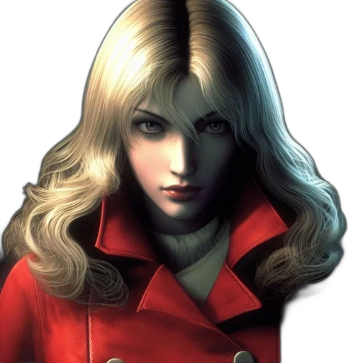 jacket, face, comic book art, concept art, photorealistic, fantasy art, red, close-up transparent PNG cut-out