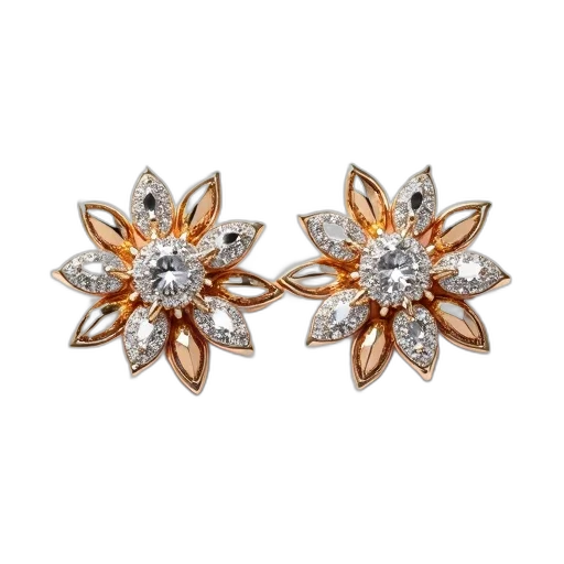 jewelry, pair, earrings, floral, design, featuring, combination, gold transparent PNG cut-out