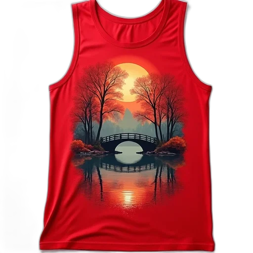 dress, fantasy art, sunset, forest, red, tank, top, graphic transparent PNG cut-out