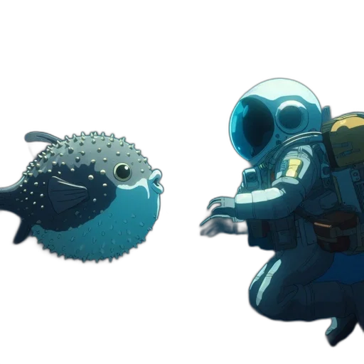 creature, concept art, pixel art, 3d render, fantasy art, outer space, underwater, blue transparent PNG cut-out
