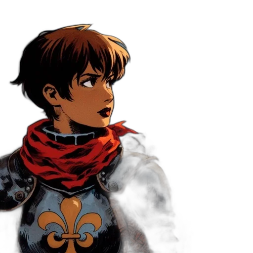 comic book art, concept art, fantasy art, anime, red, woman, armor, hooded transparent PNG cut-out