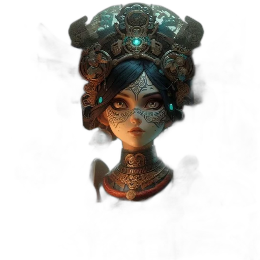 mask, crown, staff, face, concept art, fantasy art, 3d render, photorealistic transparent PNG cut-out