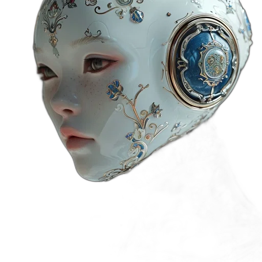 mask, robot, jewelry, face, photorealistic, 3d render, concept art, fantasy art transparent PNG cut-out