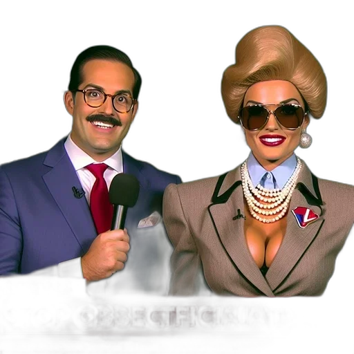 cartoon, two, individuals, live, news, pose, front, white transparent PNG cut-out