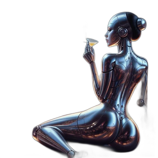 robot, jewelry, dress, cyberpunk, concept art, fantasy art, comic book art, neon lights transparent PNG cut-out