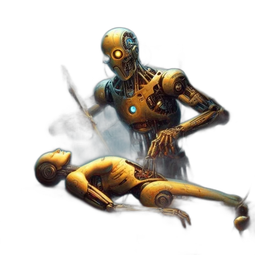 robot, creature, weapon, staff, concept art, fantasy art, cyberpunk, comic book art transparent PNG cut-out