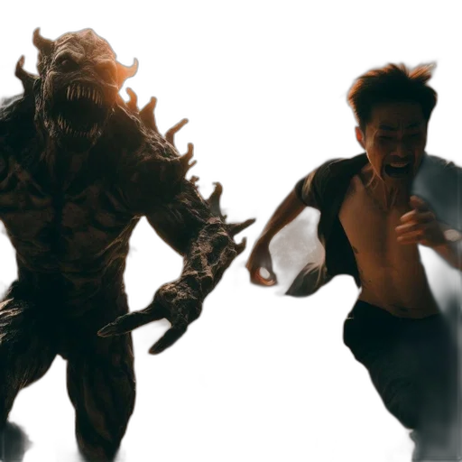 creature, concept art, 3d render, fantasy art, comic book art, underwater, fire, man transparent PNG cut-out