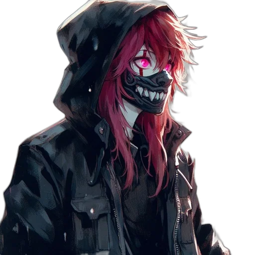 jacket, mask, face, creature, concept art, cyberpunk, anime, comic book art transparent PNG cut-out
