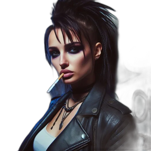 jacket, face, photorealistic, cyberpunk, concept art, fantasy art, neon lights, dark transparent PNG cut-out