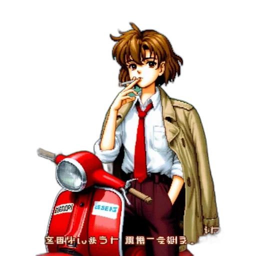jacket, staff, weapon, car, concept art, anime, pixel art, cartoon transparent PNG cut-out