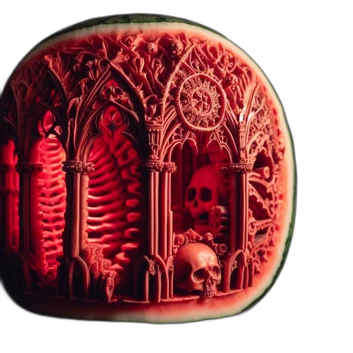 jewelry, crown, furniture, fantasy art, red, intricately, carved, watermelon transparent PNG cut-out
