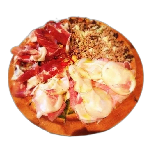 food, crown, pizza, various, toppings, wooden, plate transparent PNG cut-out